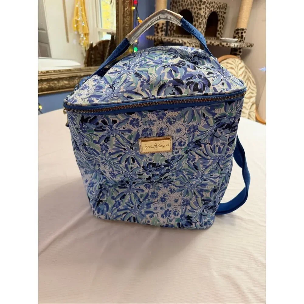 Lilly Pulitzer Cooler Insulated Picnic Wine Carrier Shoulder Bag Aqua